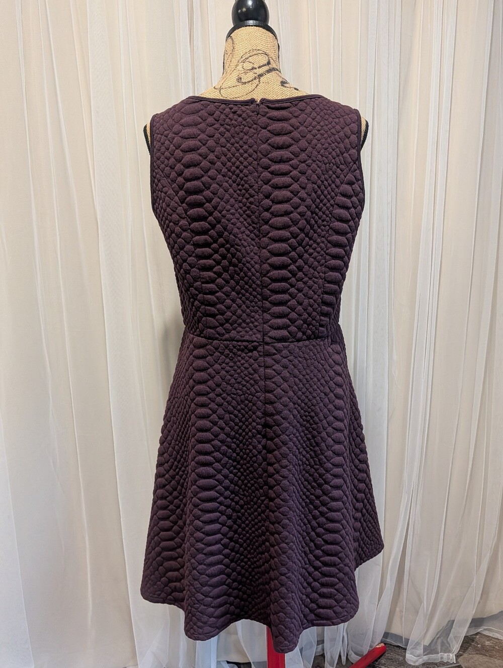 Sharagano Sleeveless Textured Fit-and-Flare Dress in Plum - Picture 6 of 8